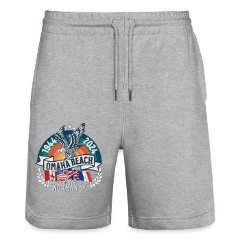 D DAY 80. Jahrestag Omaha Beach Normandie - Stanley/Stella Unisex Bio Joggingshorts Trainer  - Grau meliert - Vorne - Nik (191cm) & Marisol (170cm)