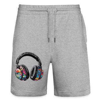 Kopfhörer im Graffiti Stil bunt - Stanley/Stella Unisex Bio Joggingshorts Trainer  - Grau meliert - Vorne - Nik (191cm) & Marisol (170cm)