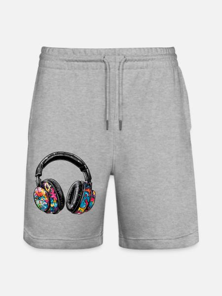 Kopfhörer im Graffiti Stil bunt - Stanley/Stella Unisex Bio Joggingshorts Trainer - Grau meliert