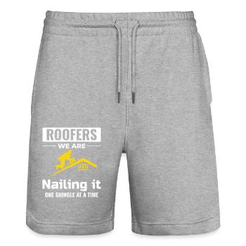 Roofer Roofing Roof Repair Mechanic Contractor - Stanley/Stella Trainer Unisex Organic Jogging Shorts - heather grey - Front - Nik (191cm) & Marisol (170cm)