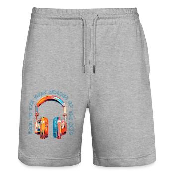 Feel the sounds of the 80s, retro over-ear headphones - Stanley/Stella Trainer Unisex Organic Jogging Shorts - heather grey - Front - Nik (191cm) & Marisol (170cm)
