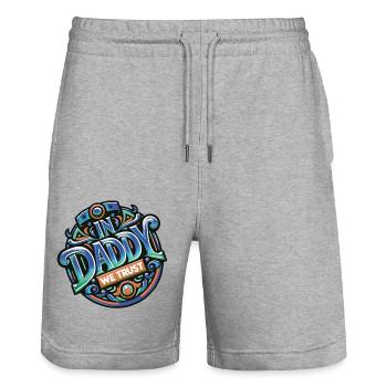 Unserem Papa vertrauen wir - Papa ist der Beste - Stanley/Stella Unisex Bio Joggingshorts Trainer  - Grau meliert - Vorne - Nik (191cm) & Marisol (170cm)