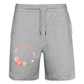 Team Bride - Stanley/Stella Trainer Unisex Organic Jogging Shorts - heather grey - Front - Nik (191cm) & Marisol (170cm)