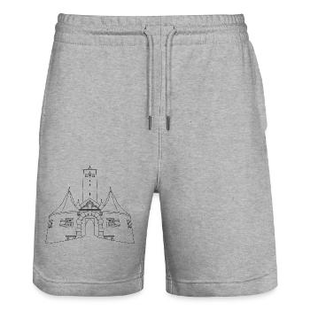 Motif Castle Gate | Rothenburg ob der Tauber - Stanley/Stella Trainer Unisex Organic Jogging Shorts - heather grey - Front - Nik (191cm) & Marisol (170cm)