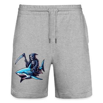 Skeleton Reaper chevauche un requin - Short de jogging bio TRAINER Stanley/Stella unisexe - gris chiné - Devant - Nik (191cm) & Marisol (170cm)