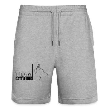 TEAM Cattle Dog Hunde Hund Hütehunde Wilsigns - Stanley/Stella Unisex Bio Joggingshorts Trainer  - Grau meliert - Vorne - Nik (191cm) & Marisol (170cm)