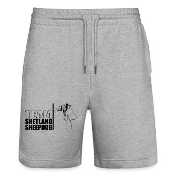 TEAM Shetland Sheepdog Dog Wilsigns - Stanley/Stella Trainer Unisex Organic Jogging Shorts - heather grey - Front - Nik (191cm) & Marisol (170cm)