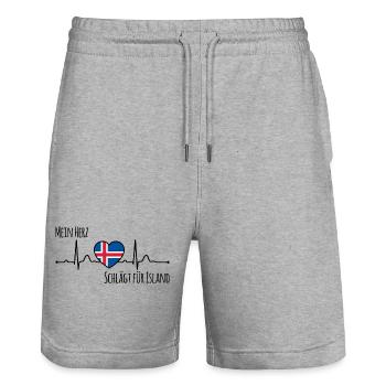 Mon cœur bat pour l’Islande la Scandinavie - Short de jogging bio TRAINER Stanley/Stella unisexe - gris chiné - Devant - Nik (191cm) & Marisol (170cm)