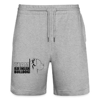 TEAM Olde English Bulldog Dog Dog Wilsigns - Stanley/Stella Trainer Unisex Organic Jogging Shorts - heather grey - Front - Nik (191cm) & Marisol (170cm)