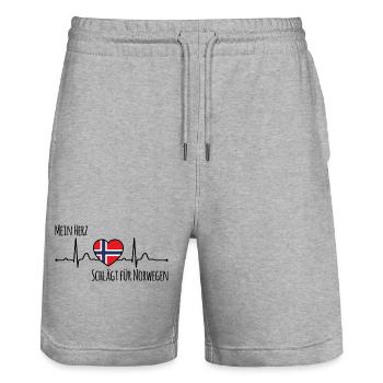 Mein Herz schlägt für Norwegen Skandinavien - Stanley/Stella Unisex Bio Joggingshorts Trainer  - Grau meliert - Vorne - Nik (191cm) & Marisol (170cm)