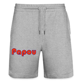 PAPUA. VATERTAG. ALLES GUTE ZUM GEBURTSTAG, PAPA. PAPA. PAPA - Stanley/Stella Unisex Bio Joggingshorts Trainer  - Grau meliert - Vorne - Nik (191cm) & Marisol (170cm)