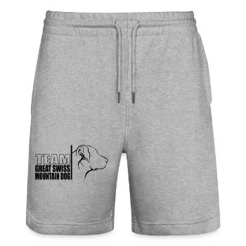 TEAM Great Swiss Mountain Dog Dogs Wilsigns - Stanley/Stella Trainer Unisex Organic Jogging Shorts - heather grey - Front - Nik (191cm) & Marisol (170cm)