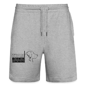 TEAM Bernese Mountain Dog Dog Wilsigns - Stanley/Stella Trainer Unisex Organic Jogging Shorts - heather grey - Front - Nik (191cm) & Marisol (170cm)