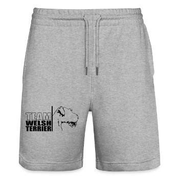 TEAM Welsh Terrier Dog Dog Wilsigns - Stanley/Stella Trainer Unisex Organic Jogging Shorts - heather grey - Front - Nik (191cm) & Marisol (170cm)