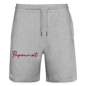 PAPOUNET. BONNE FÊTE PAPA. PAPA. FÊTE DES PÈRES - Short de jogging bio TRAINER Stanley/Stella unisexe - gris chiné - Devant - Nik (191cm) & Marisol (170cm)