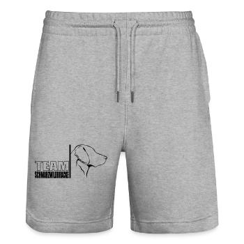 TEAM Schwarzwildbracke Hunde Hund Wilsigns - Stanley/Stella Unisex Bio Joggingshorts Trainer  - Grau meliert - Vorne - Nik (191cm) & Marisol (170cm)