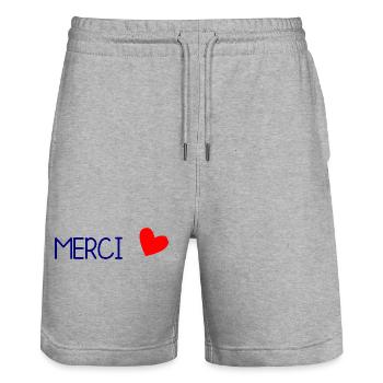 MERCI. MAÎTRESSE. MAÎTRE. MERCI MAÎTRESSE - Short de jogging bio TRAINER Stanley/Stella unisexe - gris chiné - Devant - Nik (191cm) & Marisol (170cm)