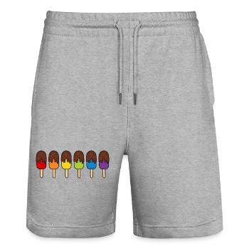 CRÈME GLACÉE Arc-en-ciel LGBTQ + Crème glacée au chocolat Mois de la fierté - Short de jogging bio TRAINER Stanley/Stella unisexe - gris chiné - Devant - Nik (191cm) & Marisol (170cm)