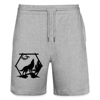 Le loup hurle à la lune, diamant - Short de jogging bio TRAINER Stanley/Stella unisexe - gris chiné - Devant - Nik (191cm) & Marisol (170cm)