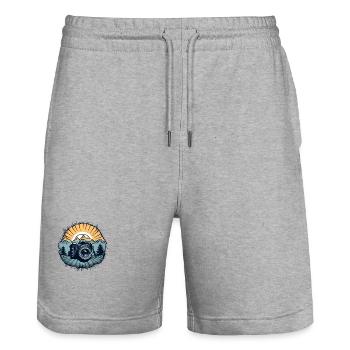Cooles Retro Kamera Logo - Stanley/Stella Unisex Bio Joggingshorts Trainer  - Grau meliert - Vorne - Nik (191cm) & Marisol (170cm)