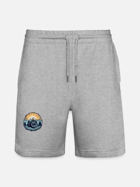 Cool retro camera logo - Stanley/Stella Trainer Unisex Organic Jogging Shorts - heather grey