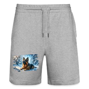 German Shepherd in a magical winter landscape - Stanley/Stella Trainer Unisex Organic Jogging Shorts - heather grey - Front - Nik (191cm) & Marisol (170cm)