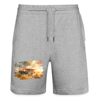Classic muscle car in the glow of the sunset - Stanley/Stella Trainer Unisex Organic Jogging Shorts - heather grey - Front - Nik (191cm) & Marisol (170cm)