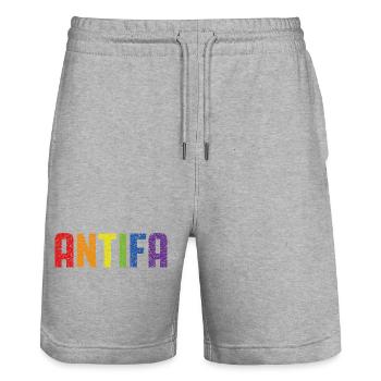 Antifa Pride - Stanley/Stella Trainer Unisex Organic Jogging Shorts - heather grey - Front - Nik (191cm) & Marisol (170cm)