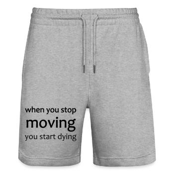 Yoga Shirt, Sport Shirt, Motivation, Stop Moving - Stanley/Stella Unisex Bio Joggingshorts Trainer  - Grau meliert - Vorne - Nik (191cm) & Marisol (170cm)