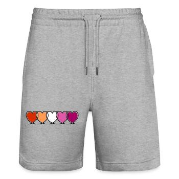 LGBTQ Pride Lesbe Herzen lesbische Flagge Lesbisch - Stanley/Stella Unisex Bio Joggingshorts Trainer  - Grau meliert - Vorne - Nik (191cm) & Marisol (170cm)