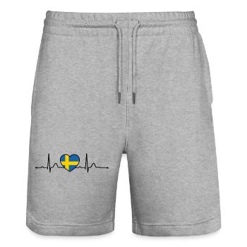 Schweden Herzlinie Herzschlag Skandinavien Urlaub - Stanley/Stella Unisex Bio Joggingshorts Trainer  - Grau meliert - Vorne - Nik (191cm) & Marisol (170cm)