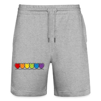 LGBT CSD LGBTQ+ HERZ REGENBOGEN HERZEN PRIDE MONTH - Stanley/Stella Unisex Bio Joggingshorts Trainer  - Grau meliert - Vorne - Nik (191cm) & Marisol (170cm)
