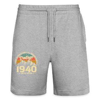 Aged to Perfection 1940 84th Birthday Vintage - Stanley/Stella Trainer Unisex Organic Jogging Shorts - heather grey - Front - Nik (191cm) & Marisol (170cm)