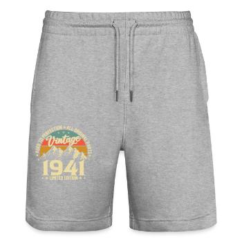 Aged to Perfection 1941 83rd Birthday Vintage - Stanley/Stella Trainer Unisex Organic Jogging Shorts - heather grey - Front - Nik (191cm) & Marisol (170cm)