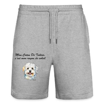 Coton de Tuléar rayon de soleil - Short de jogging bio TRAINER Stanley/Stella unisexe - gris chiné - Devant - Nik (191cm) & Marisol (170cm)