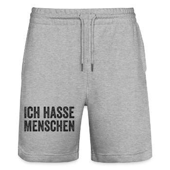 Ich hasse Menschen - Stanley/Stella Unisex Bio Joggingshorts Trainer  - Grau meliert - Vorne - Nik (191cm) & Marisol (170cm)