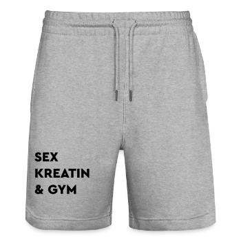 Sex, Drugs & Rock'n'Rol, Gym, Sport Sport Addict, - Stanley/Stella Unisex Bio Joggingshorts Trainer  - Grau meliert - Vorne - Nik (191cm) & Marisol (170cm)