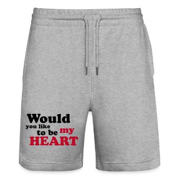 Herzbotschaft: Möchtest du mein Herz sein? - Stanley/Stella Unisex Bio Joggingshorts Trainer  - Grau meliert - Vorne - Nik (191cm) & Marisol (170cm)