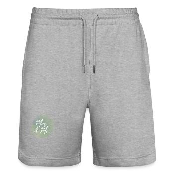 MRS. & MR. Hochzeitsprint - Stanley/Stella Unisex Bio Joggingshorts Trainer  - Grau meliert - Vorne - Nik (191cm) & Marisol (170cm)