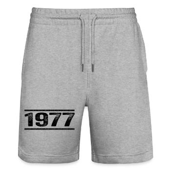 1977 Retro 1977 Geburtstag 1977 Vintage 1977 - Stanley/Stella Unisex Bio Joggingshorts Trainer  - Grau meliert - Vorne - Nik (191cm) & Marisol (170cm)