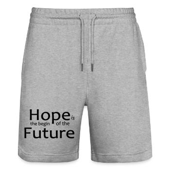 Yoga Motivations Shirt, Hope is beginn of Future - Stanley/Stella Unisex Bio Joggingshorts Trainer  - Grau meliert - Vorne - Nik (191cm) & Marisol (170cm)