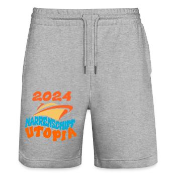 Ship of Fools Utopia, Ostrich Quote - Stanley/Stella Trainer Unisex Organic Jogging Shorts - heather grey - Front - Nik (191cm) & Marisol (170cm)