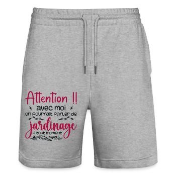 Talk About Gardening Anytime - Gardener Gift - Stanley/Stella Trainer Unisex Organic Jogging Shorts - heather grey - Front - Nik (191cm) & Marisol (170cm)