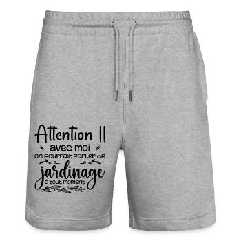 Talk About Gardening Anytime - Gardener Gift - Stanley/Stella Trainer Unisex Organic Jogging Shorts - heather grey - Front - Nik (191cm) & Marisol (170cm)