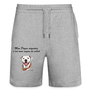 Dogue argentin rayon de soleil - Short de jogging bio TRAINER Stanley/Stella unisexe - gris chiné - Devant - Nik (191cm) & Marisol (170cm)