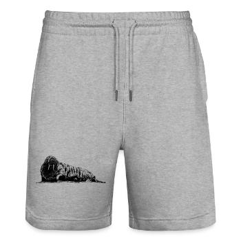 Walrus Graphic - Stanley/Stella Trainer Unisex Organic Jogging Shorts - heather grey - Front - Nik (191cm) & Marisol (170cm)