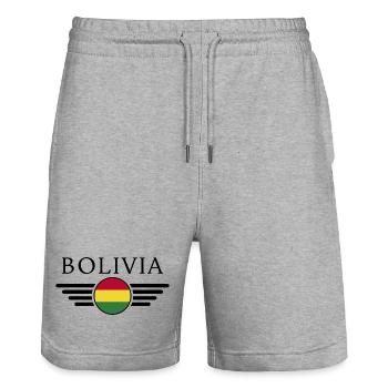 J’aime la Bolivie, T-shirt design de style élégance - Short de jogging bio TRAINER Stanley/Stella unisexe - gris chiné - Devant - Nik (191cm) & Marisol (170cm)