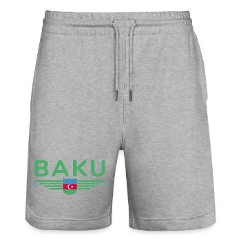 T-Shirt Bakou – Pour les fans de la capitale - Short de jogging bio TRAINER Stanley/Stella unisexe - gris chiné - Devant - Nik (191cm) & Marisol (170cm)