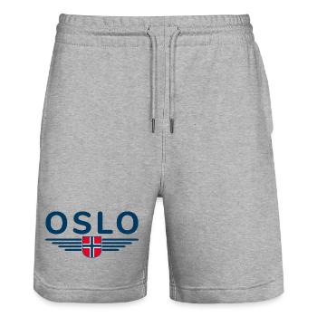 Oslo T-shirt for fans and Norway lovers - Stanley/Stella Trainer Unisex Organic Jogging Shorts - heather grey - Front - Nik (191cm) & Marisol (170cm)