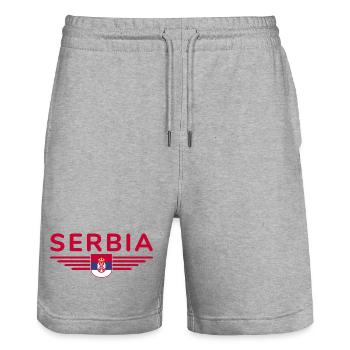 Design Serbie – Fierté et passion - Short de jogging bio TRAINER Stanley/Stella unisexe - gris chiné - Devant - Nik (191cm) & Marisol (170cm)